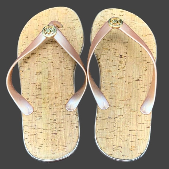 MK Michael Kors Jet Set Jelly Flip Flop Sandals Pink Champagne Straps PVC/Cork 7 - Picture 3 of 8